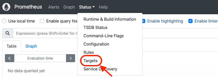 Prometheus Status의 Targets을 클릭