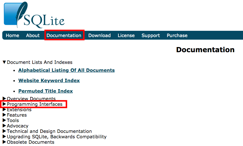 sqlite documentation